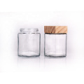 customized hexagon 380ml glass jar for honey glass honey jar with wood cap